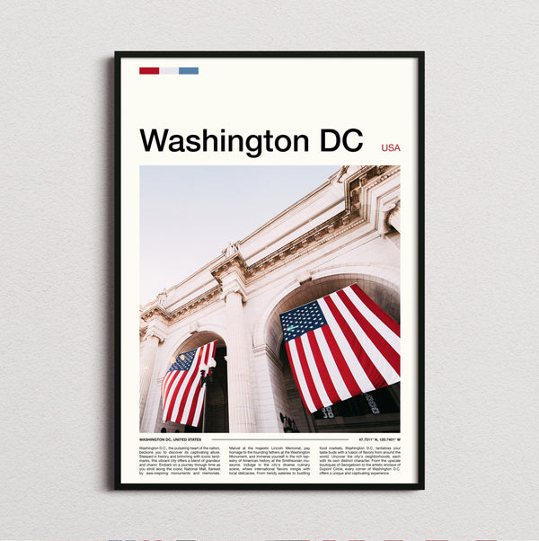 Washington - Hanging American Flags - Travel Print