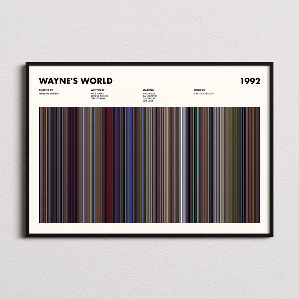 Wayne's World Movie Barcode Poster framed and photographed straight on