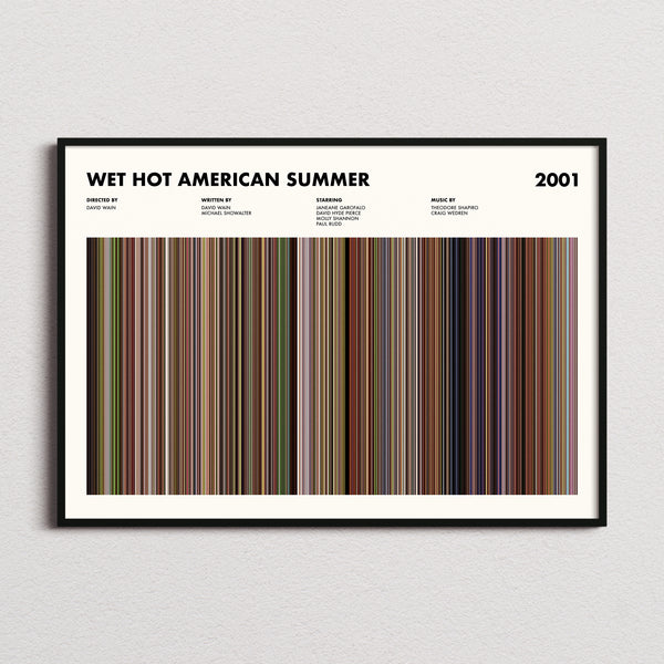 Wet Hot American Summer Movie Barcode Poster framed and photographed straight on