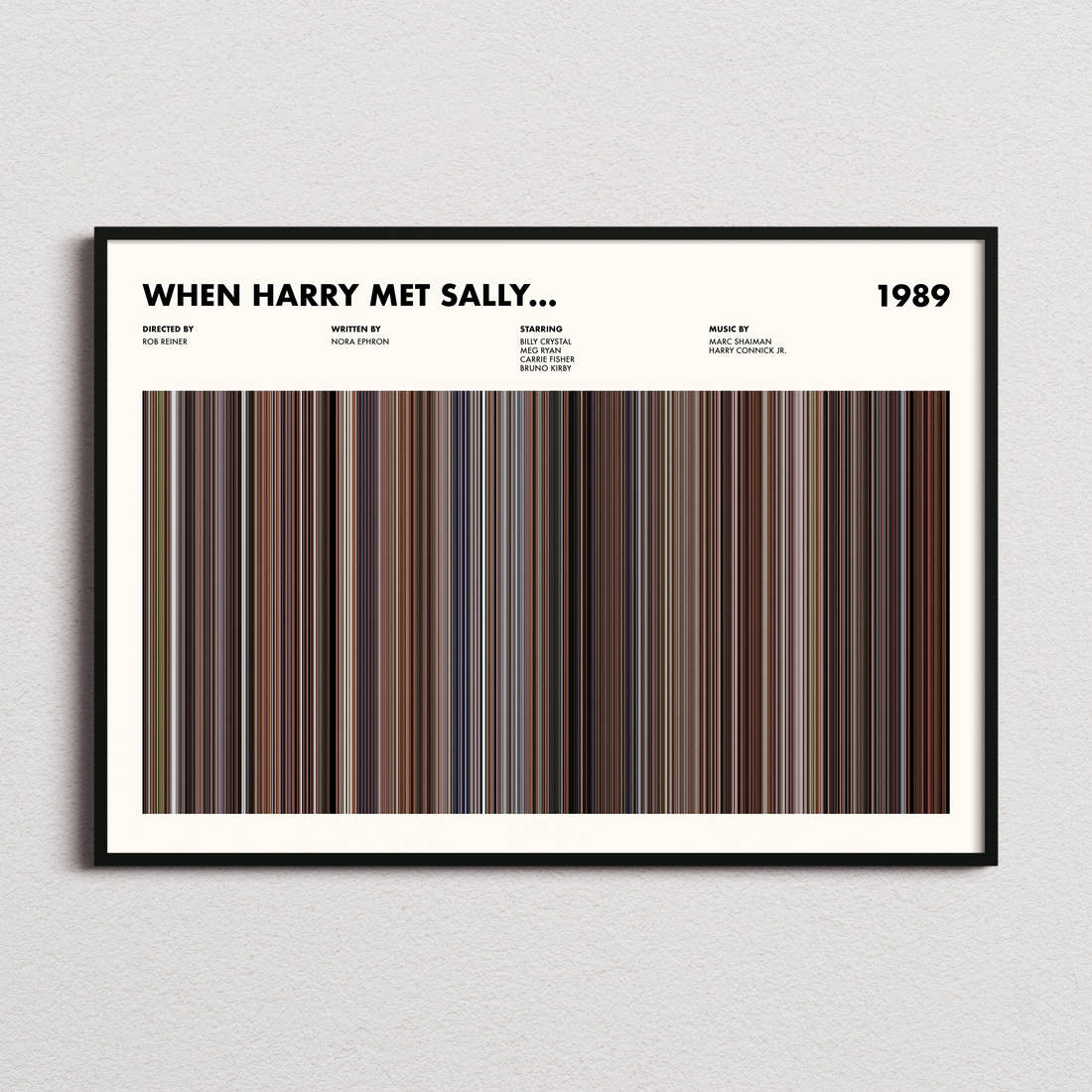 When Harry Met Sally... Movie Barcode Poster framed and photographed straight on