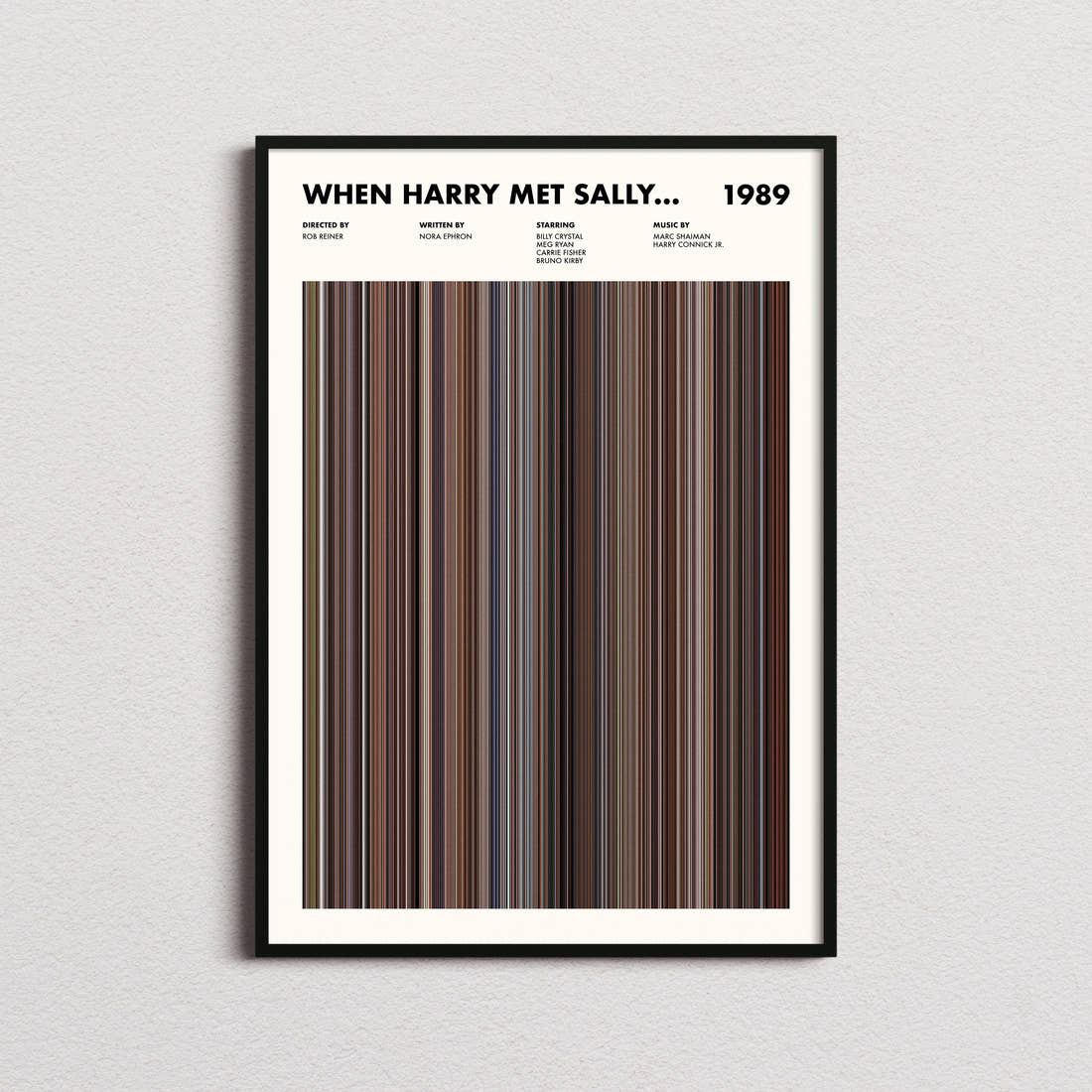 When Harry Met Sally... Movie Barcode Poster framed on a plain studio wall