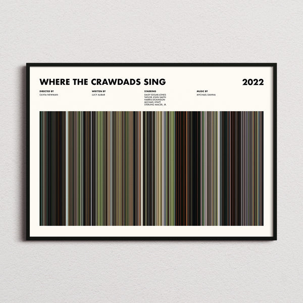 Where the Crawdads Sing Movie Barcode Poster framed and photographed straight on