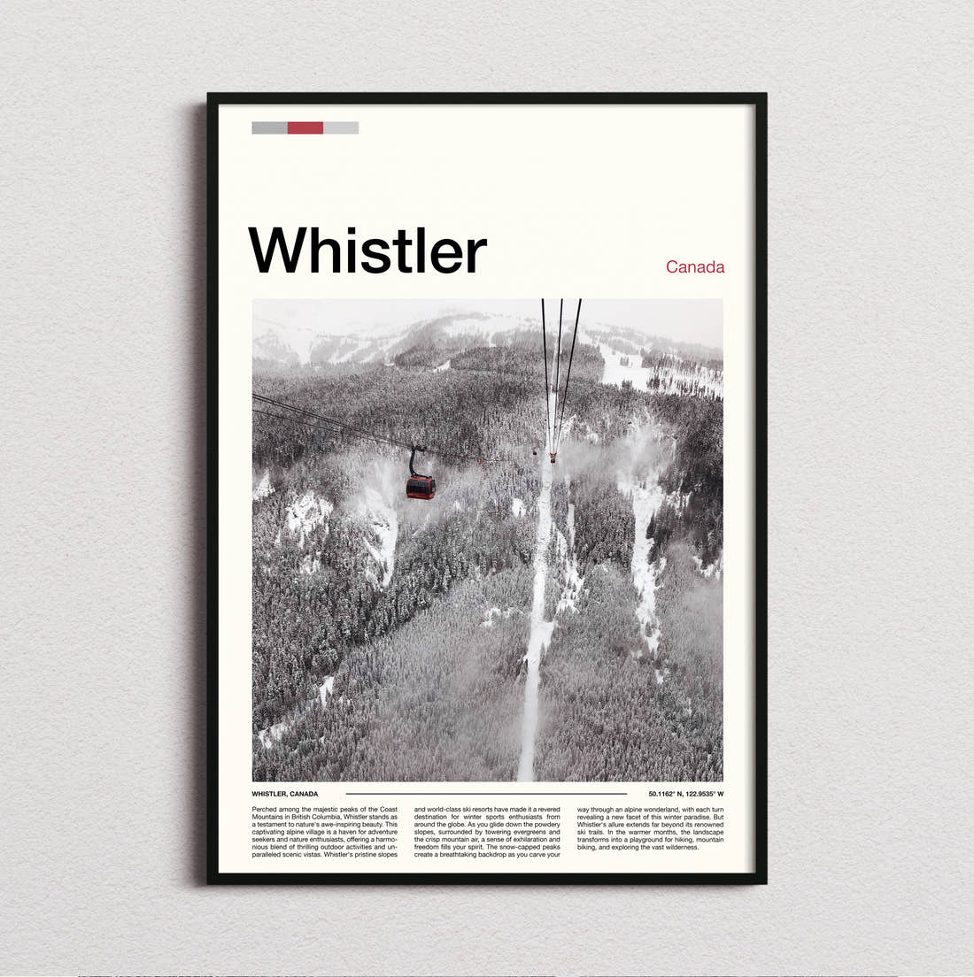 Whistler Gondola Above The Slopes Travel Print framed and photographed straight on