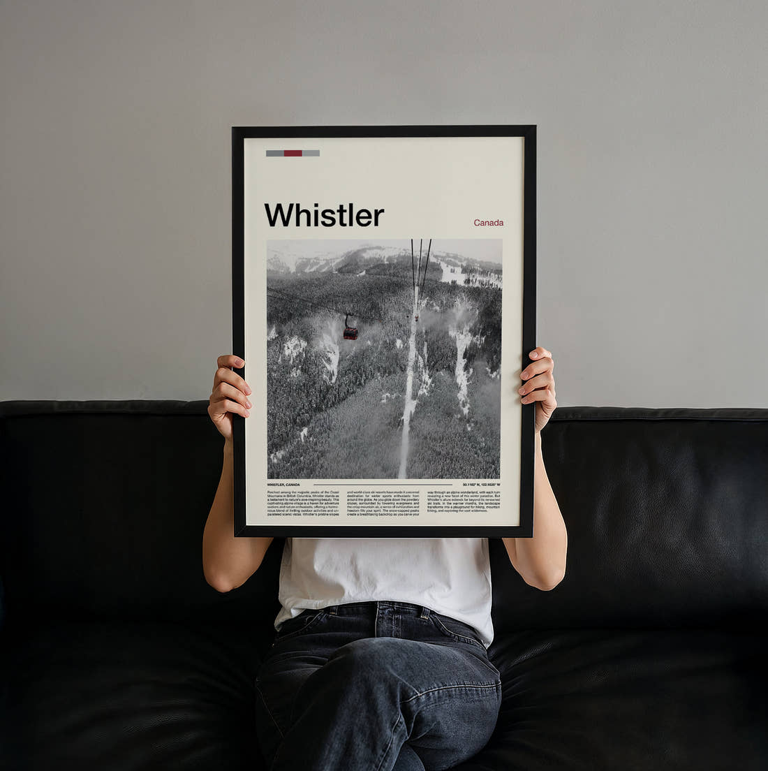 Whistler Gondola Above The Slopes Travel Print held up by hand to show the size of the print