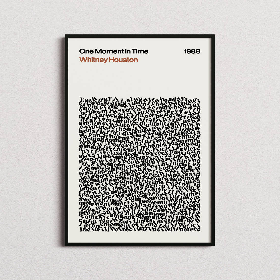 Whitney Houston One Moment in Time Lyric Print in the cream colourway, framed