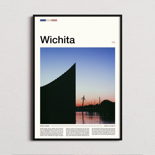 Wichita - Riverside Sunset Silhouette - Travel Print