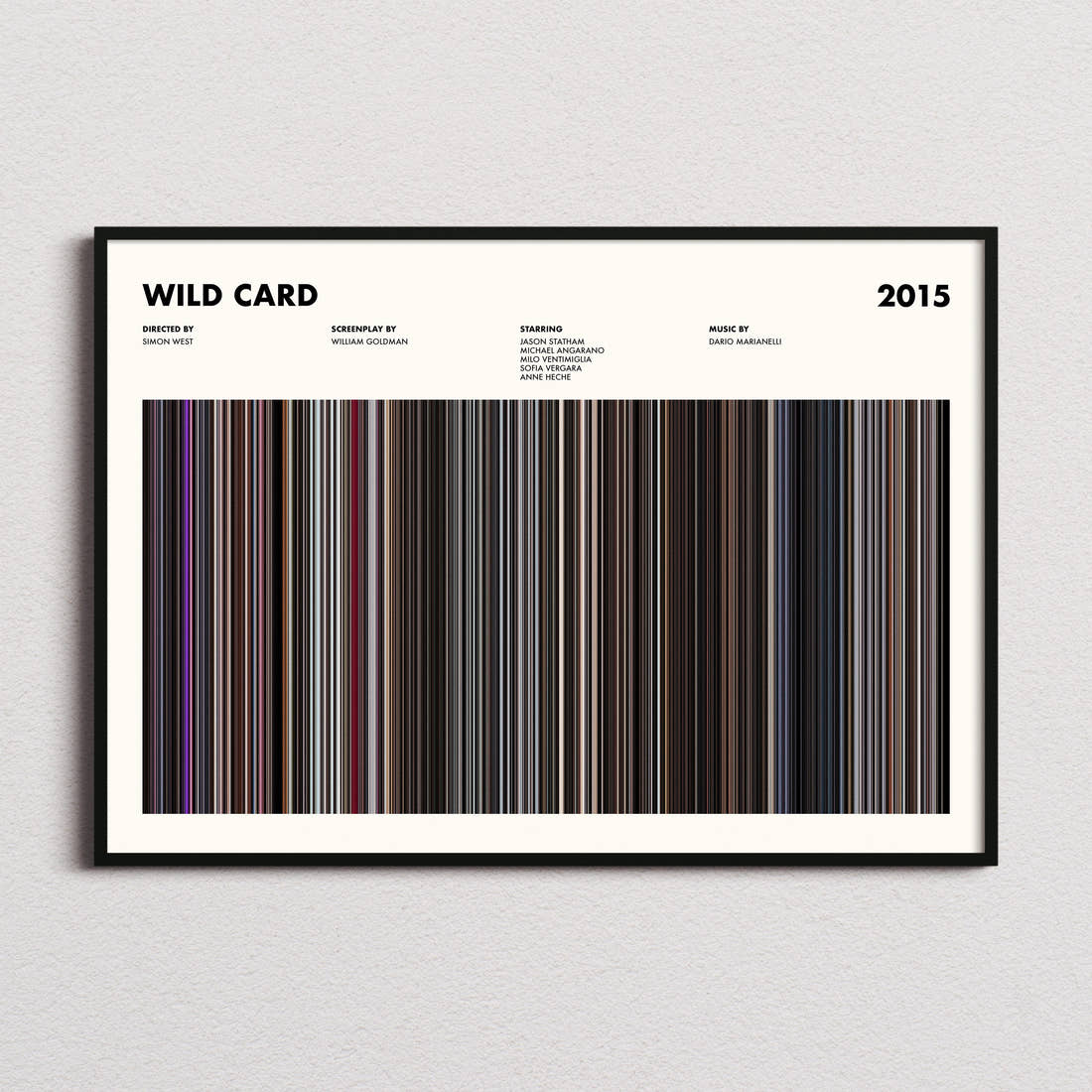 Wild Card Movie Barcode Poster framed and photographed straight on