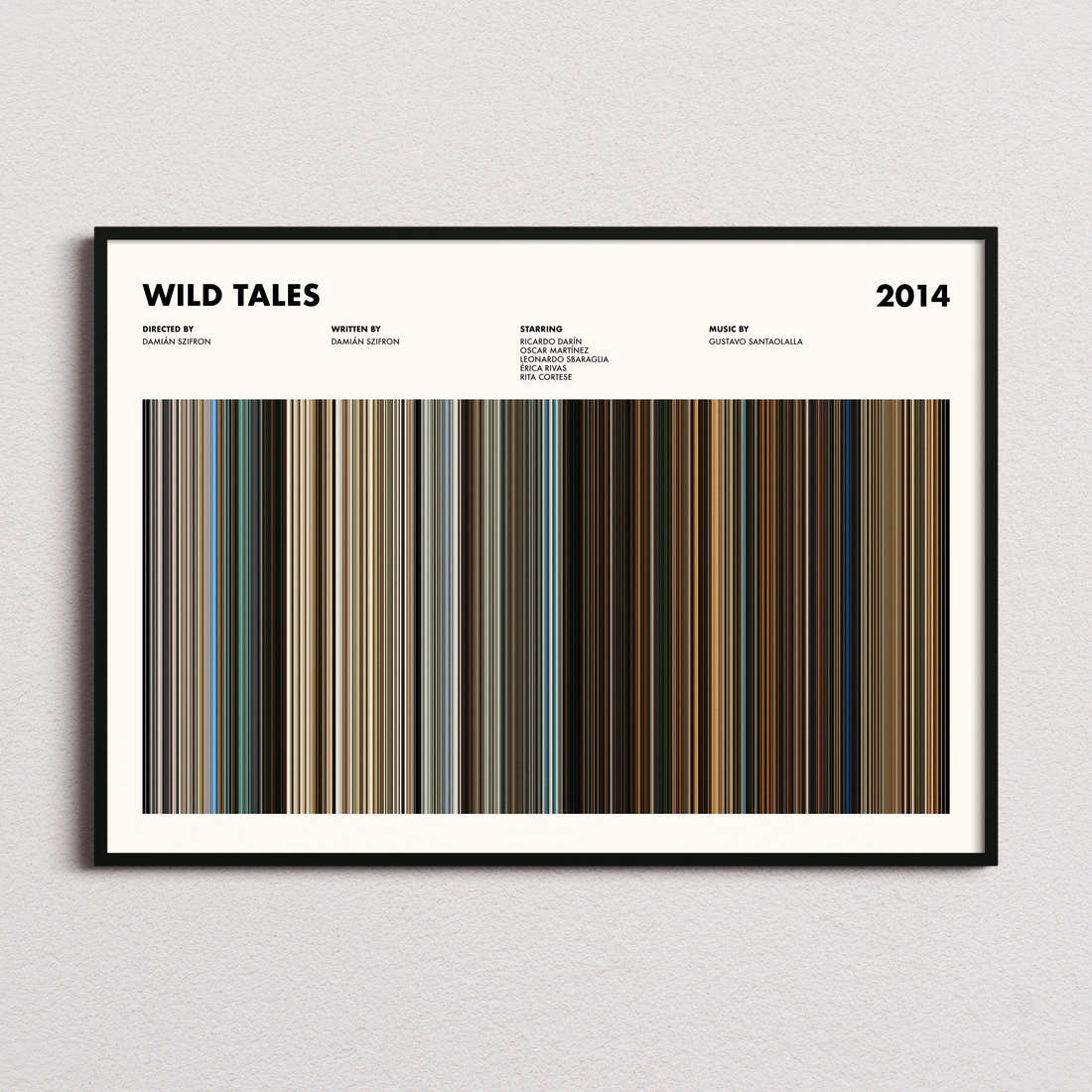 Wild Tales Movie Barcode Poster framed and photographed straight on