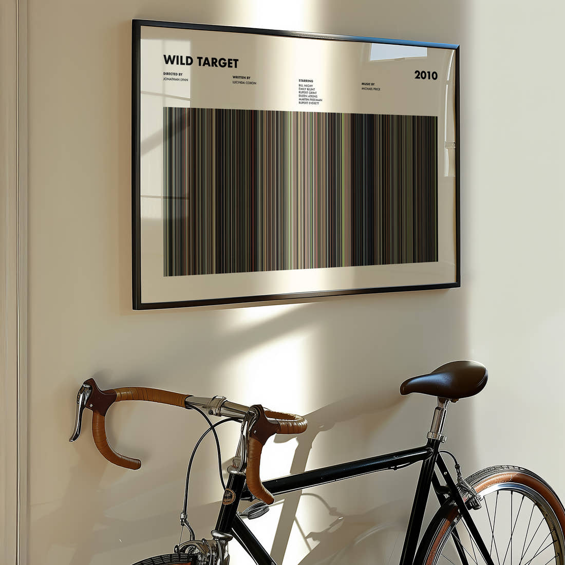 Wild Target Movie Barcode Poster framed on the wall of a styled room setting