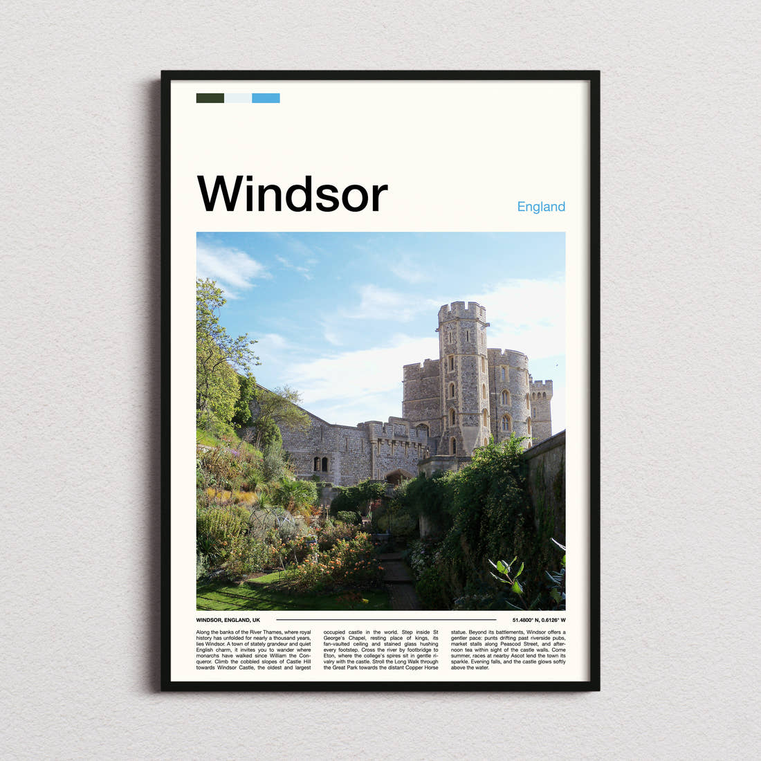Windsor Castle Wall Garden Travel Print framed and photographed straight on