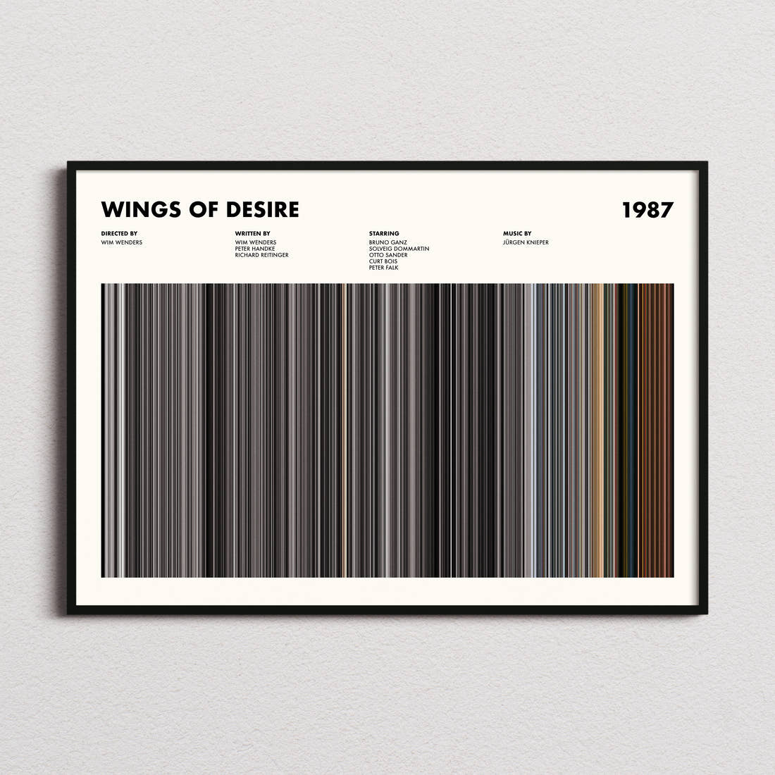 Wings of Desire Movie Barcode Poster framed and photographed straight on