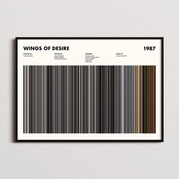 Wings of Desire Movie Barcode Poster framed and photographed straight on