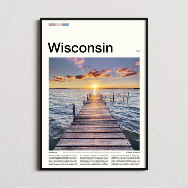 Wisconsin - Wooden Pier At Sunrise - Travel Print