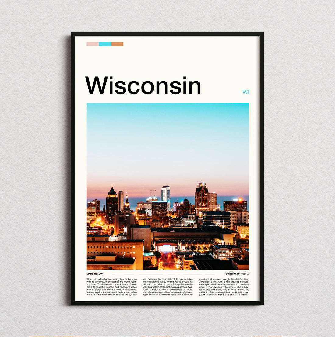 Wisconsin - City Skyline At Dusk - Travel Print