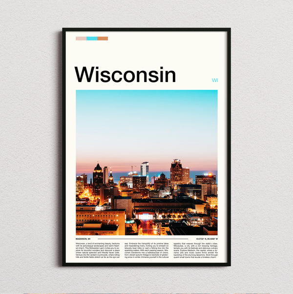 Wisconsin - City Skyline At Dusk - Travel Print