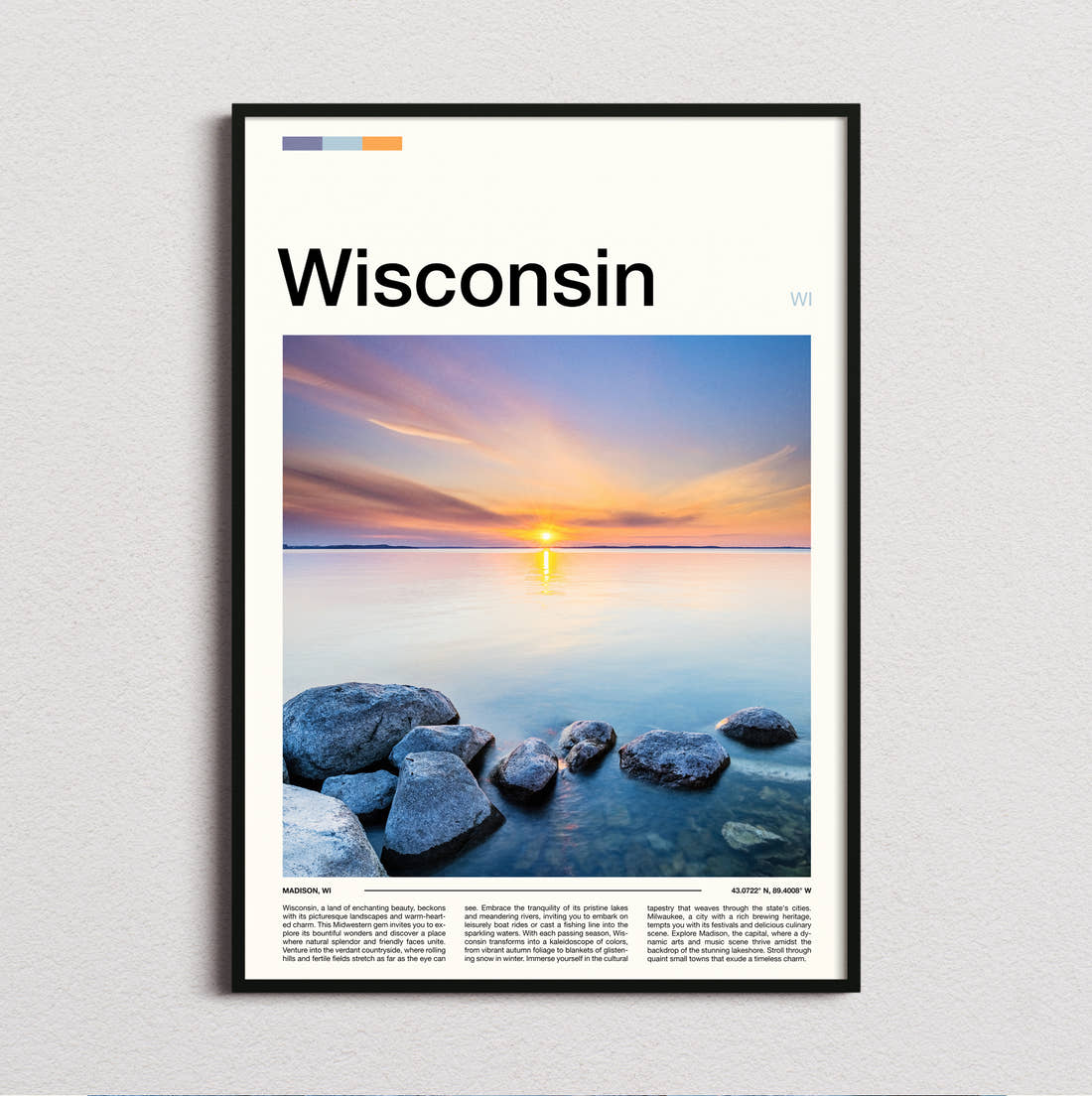 Wisconsin Rocks In Calm Water Travel Print framed and photographed straight on