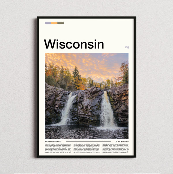 Wisconsin - Waterfall In Autumn - Travel Print
