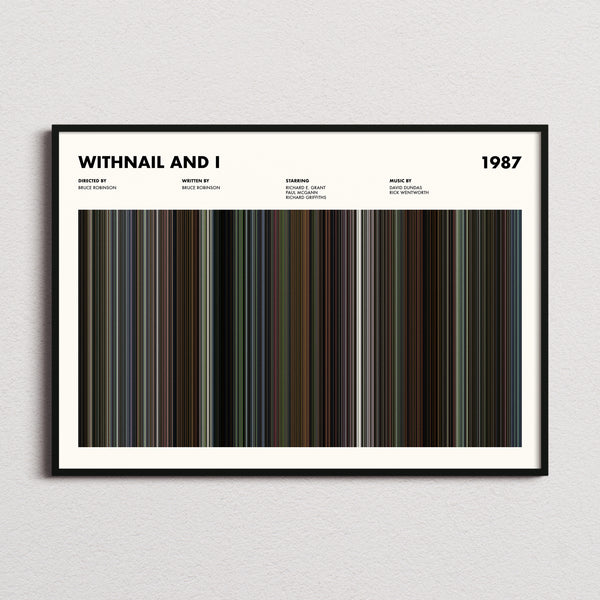 Withnail And I Movie Barcode Poster framed and photographed straight on