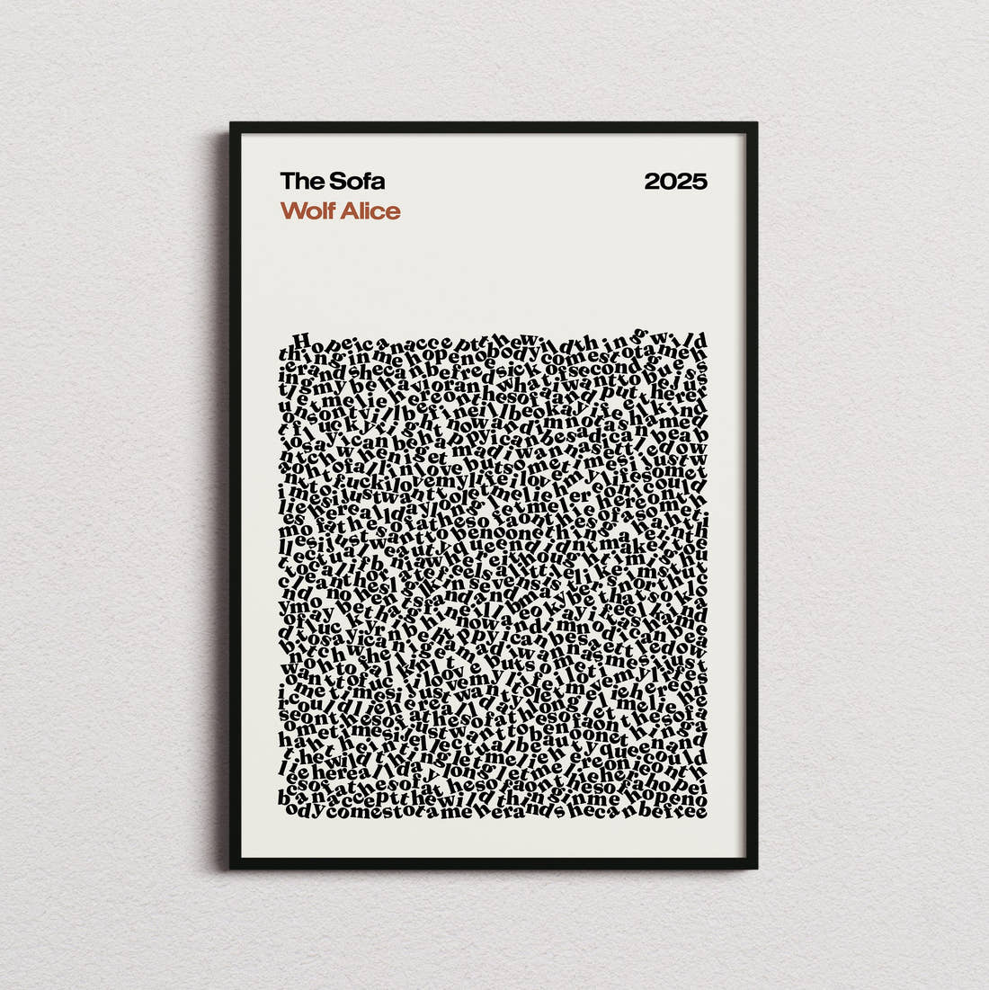 Wolf Alice The Sofa Lyric Print in the cream colourway, framed