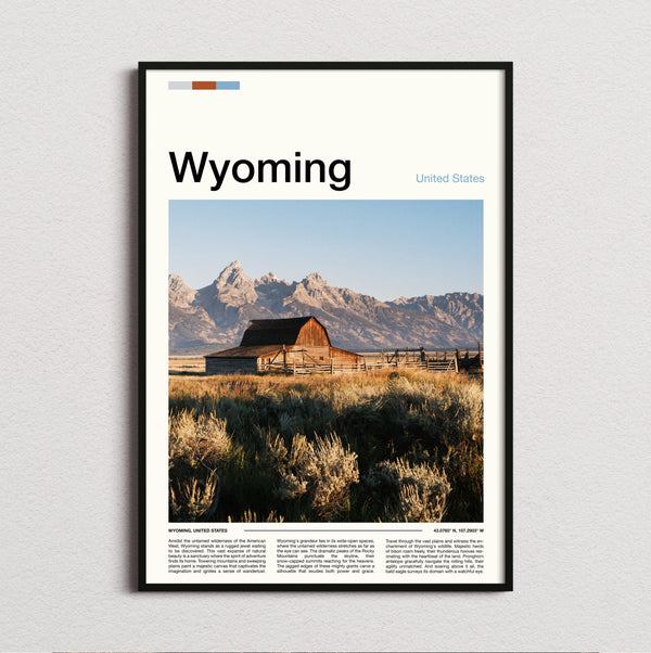 Wyoming - Old Barn Below Mountains - Travel Print