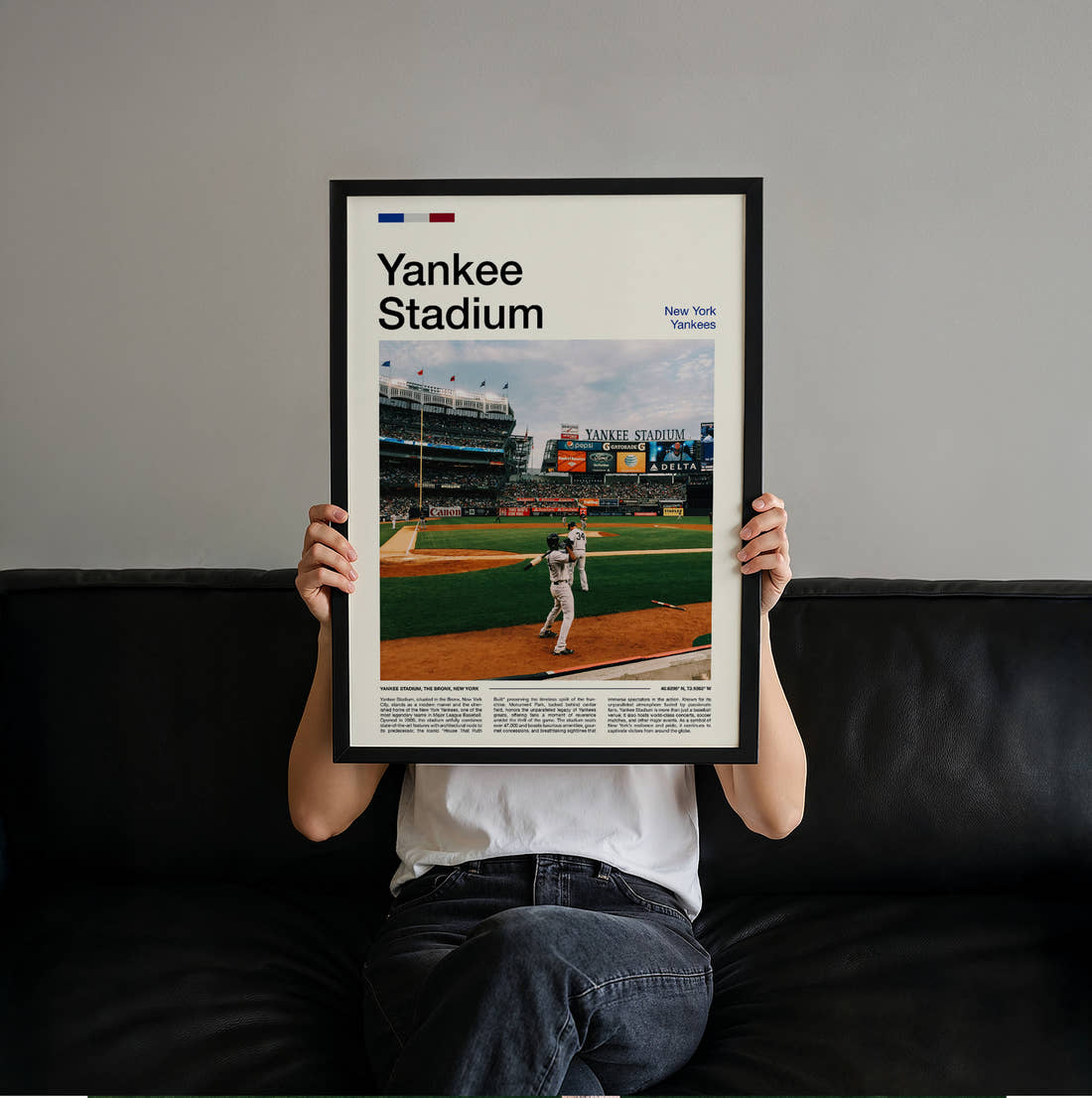 Yankee Stadium Print held up by hand to show the size of the print