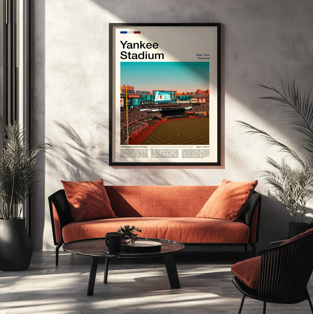 Yankee Stadium Print framed on the wall of a modern living room