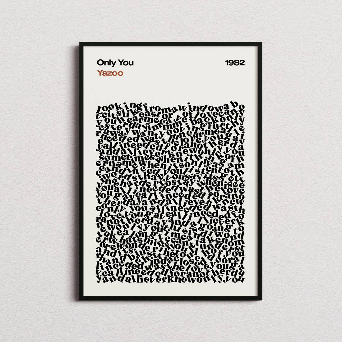 Yazoo Only You Lyric Print in the cream colourway, framed