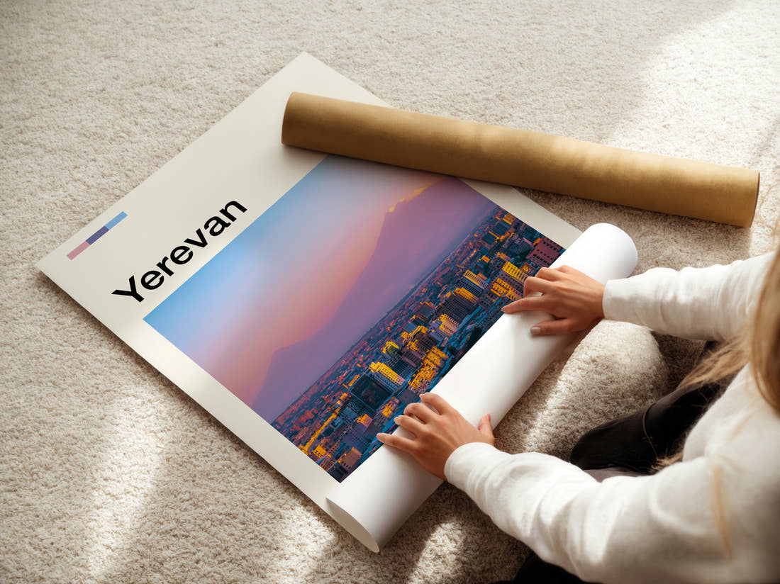Yerevan Mount Ararat Travel Print being unrolled from its postal tube