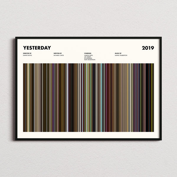 Yesterday Movie Barcode Poster framed and photographed straight on