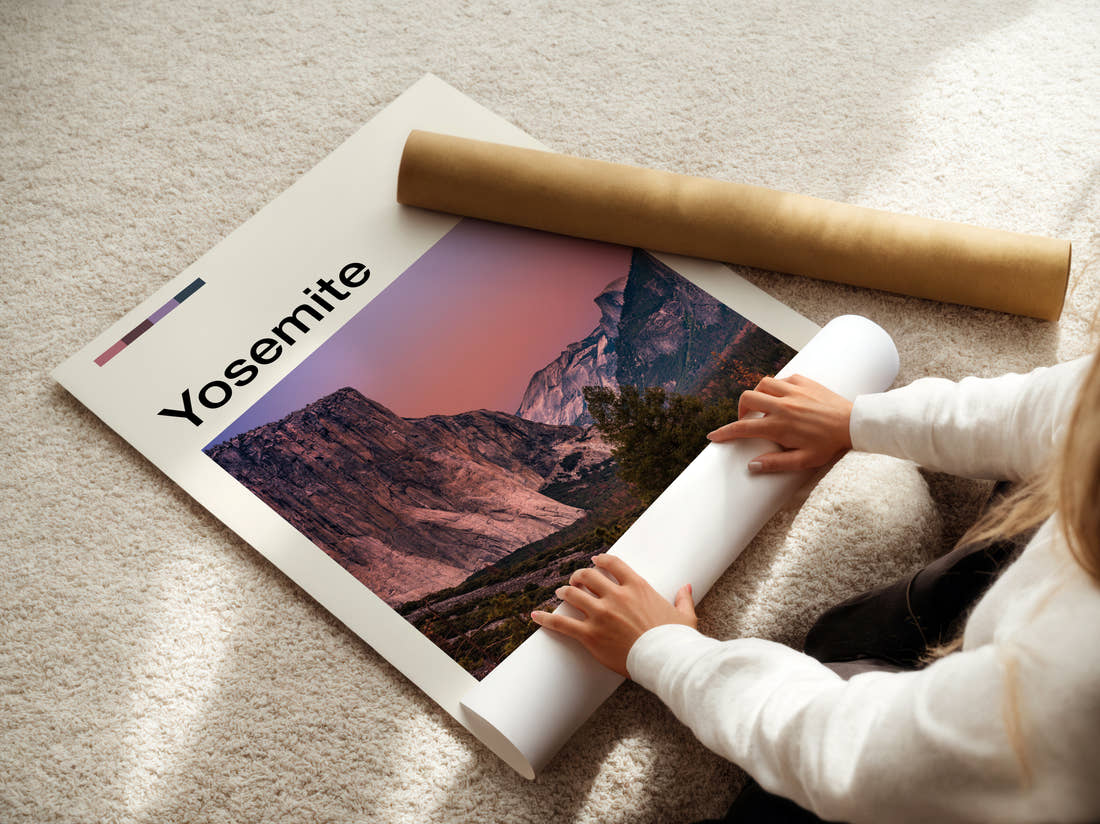 Yosemite El Capitan Travel Print being unrolled from its postal tube