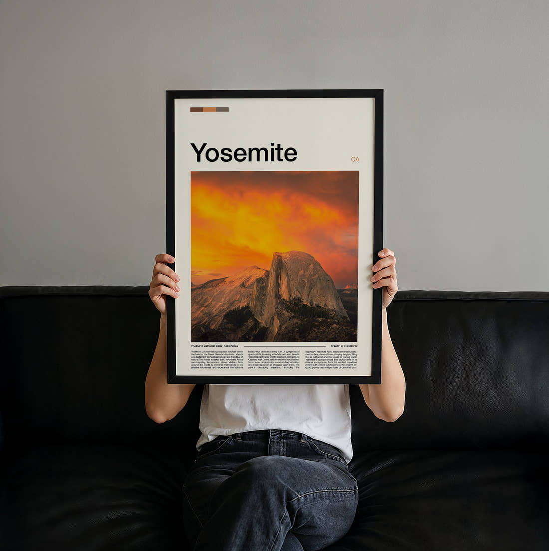 Yosemite Half Dome Travel Print held up by hand to show the size of the print