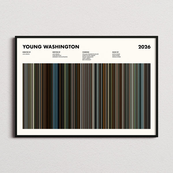 Young Washington Movie Barcode Poster framed and photographed straight on