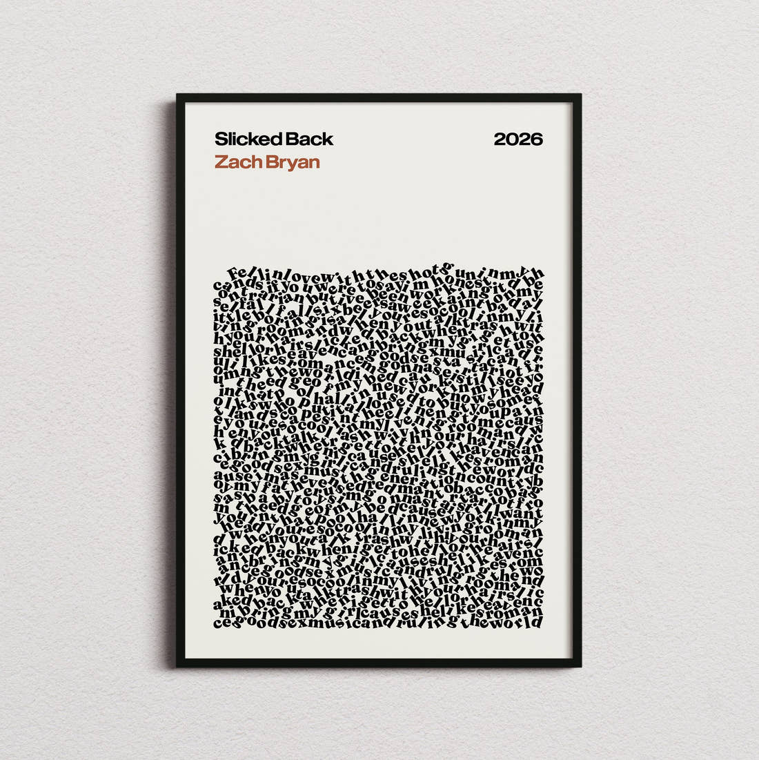 Zach Bryan Slicked Back Lyric Print in the cream colourway, framed