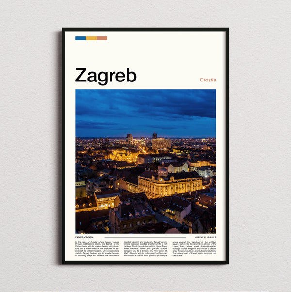 Zagreb - Illuminated City At Night - Travel Print