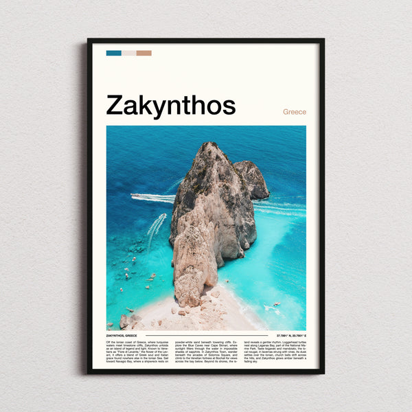 Zakynthos Aerial Rock Islet Travel Print framed and photographed straight on