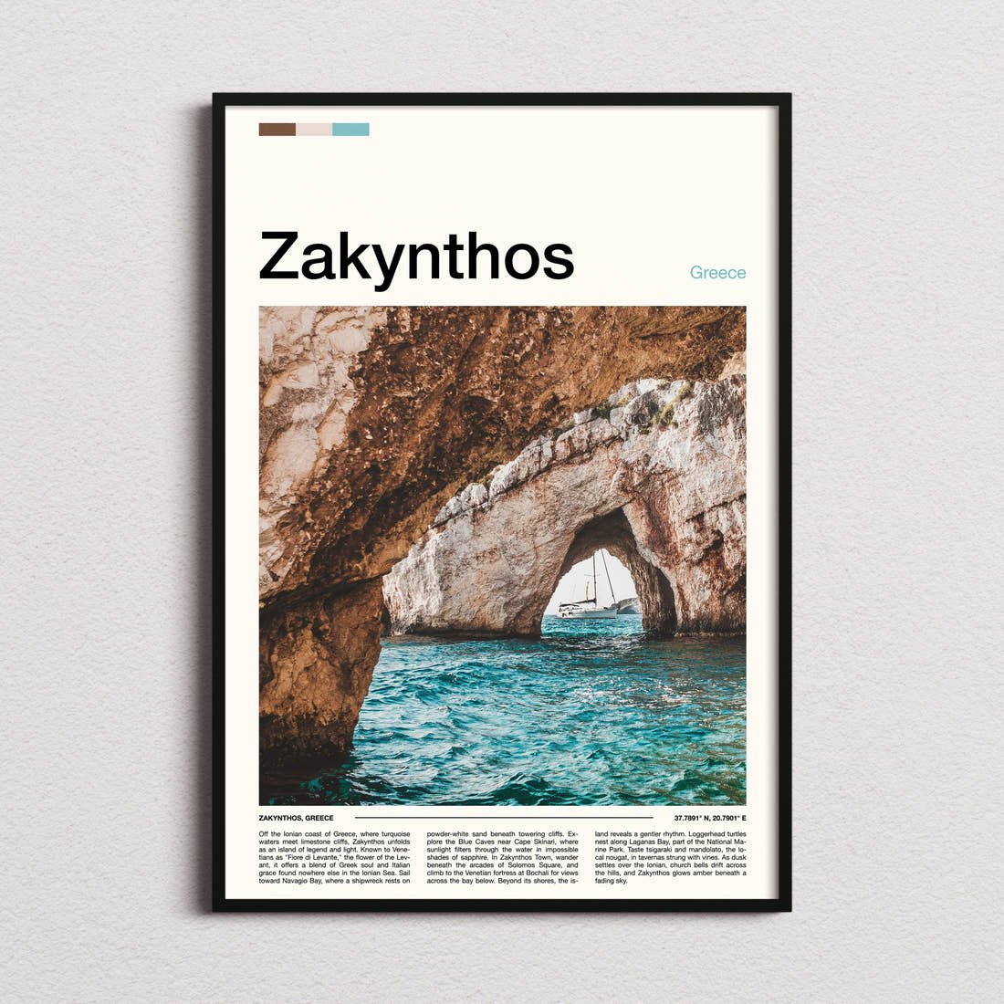 Zakynthos Sea Cave Arch Travel Print framed and photographed straight on