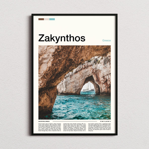 Zakynthos Sea Cave Arch Travel Print framed and photographed straight on