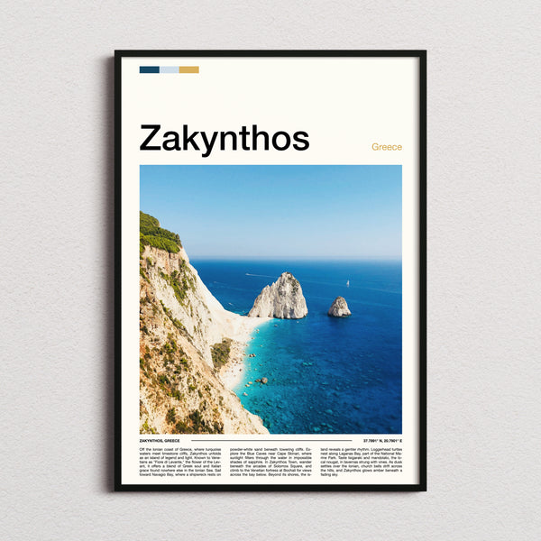 Zakynthos Limestone Sea Stacks Travel Print framed and photographed straight on