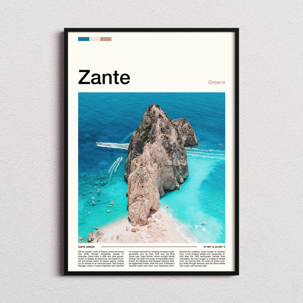 Zante Aerial Limestone Cove Travel Print framed and photographed straight on
