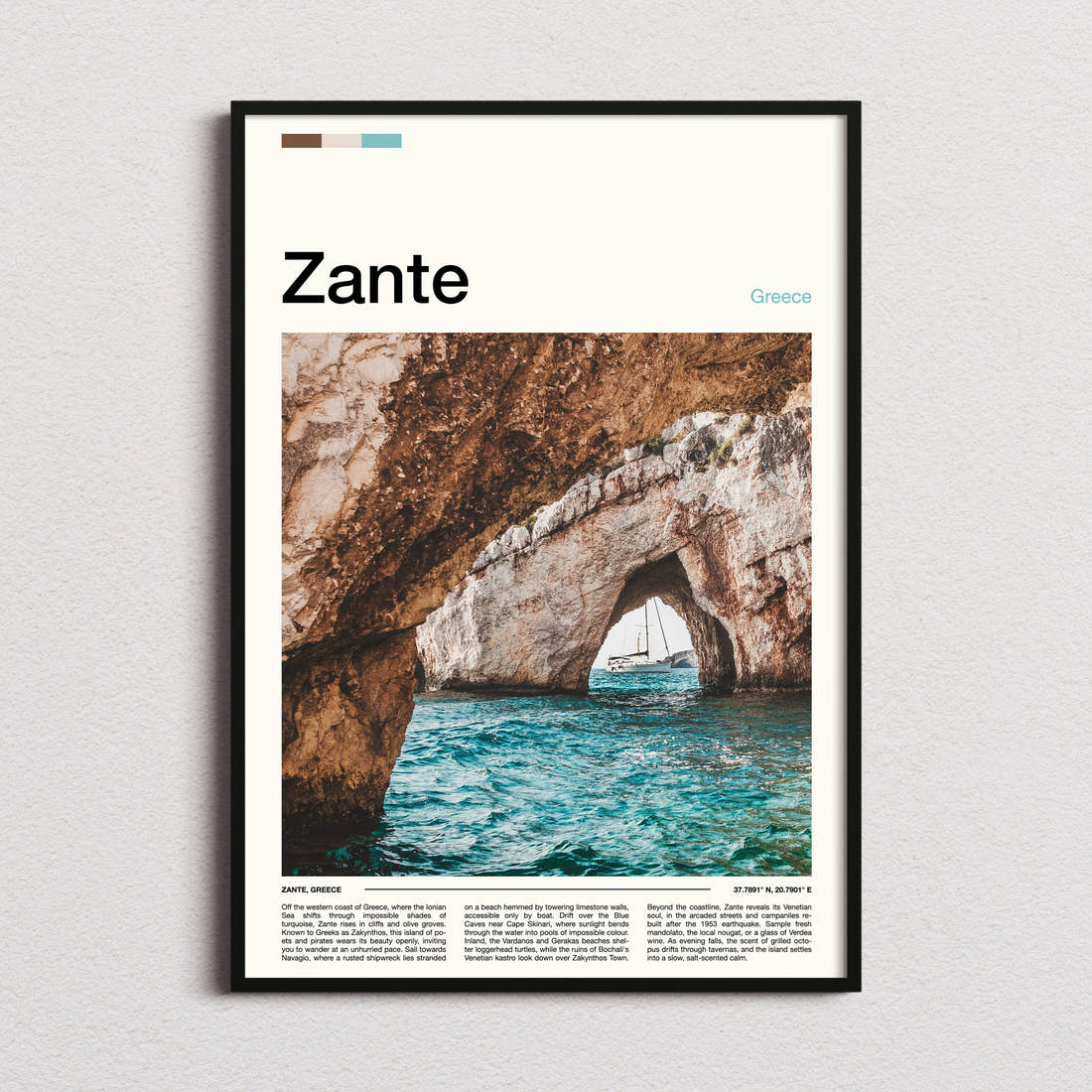 Zante Limestone Sea Cave Travel Print framed and photographed straight on