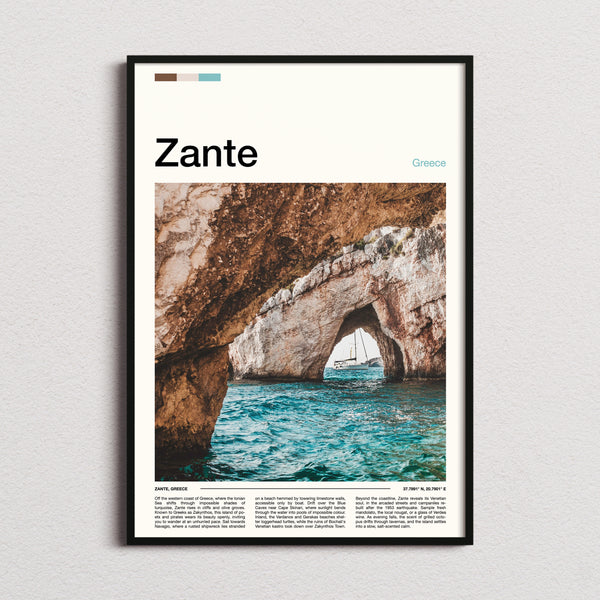 Zante Limestone Sea Cave Travel Print framed and photographed straight on
