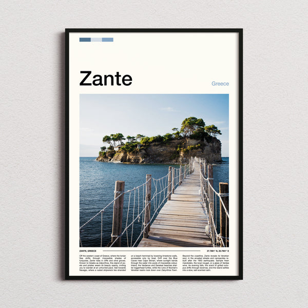 Zante Wooden Footbridge Islet Travel Print framed and photographed straight on