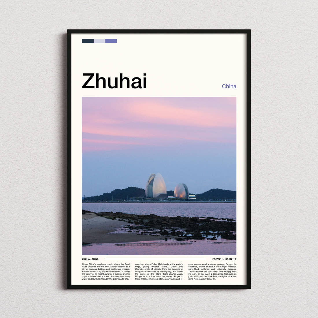 Zhuhai Sunset Bay Skyline Travel Print framed and photographed straight on