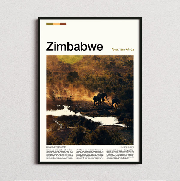 Zimbabwe - Elephants By The River - Travel Print