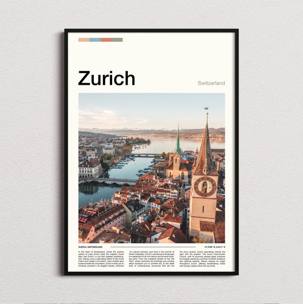 Zurich - Clock Tower And River - Travel Print